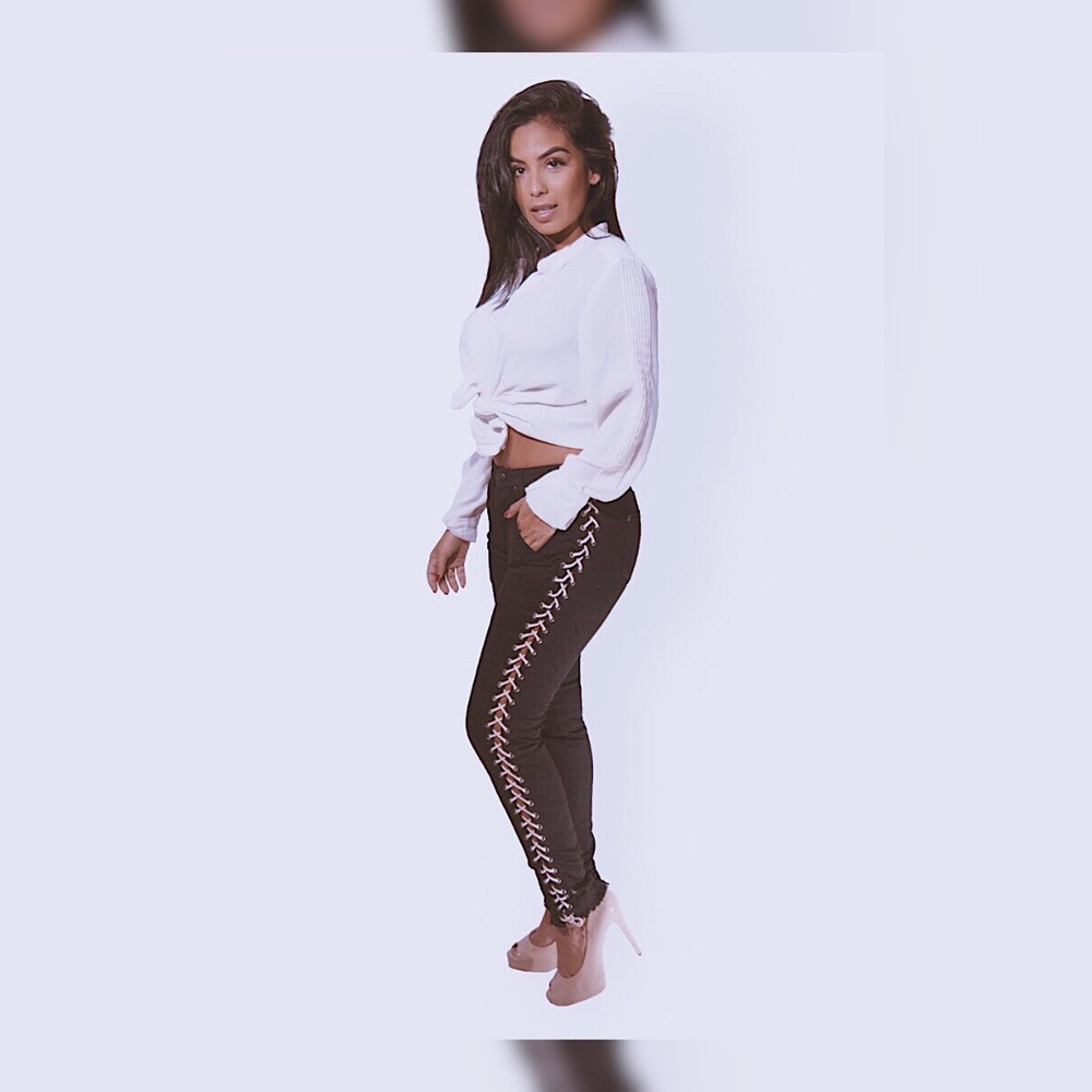 Laced denim jeans